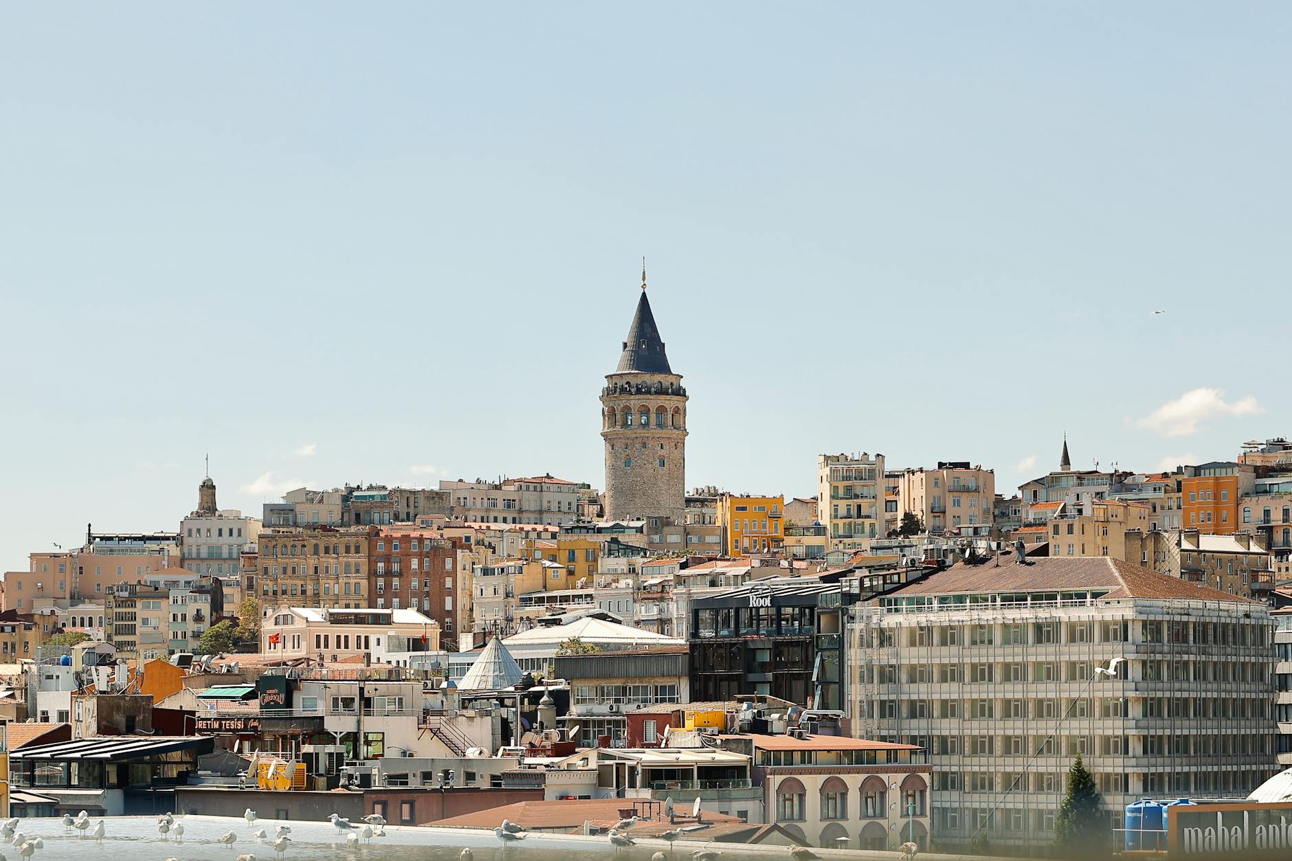 The historic Galata Tower stands tall amidst the urban architecture of Beyoğlu.