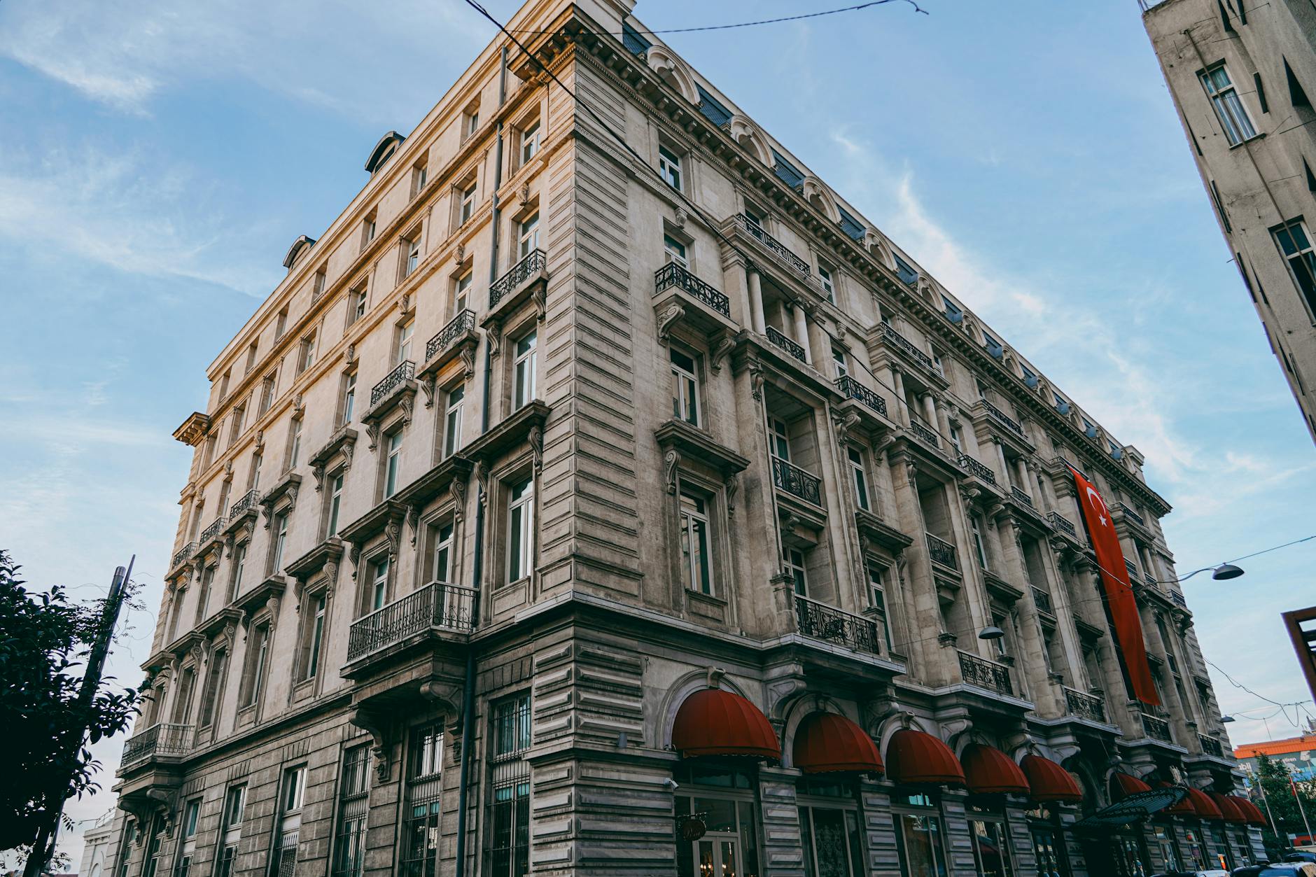The historic facade of the Pera Museum building in the Beyoğlu district of Istanbul.