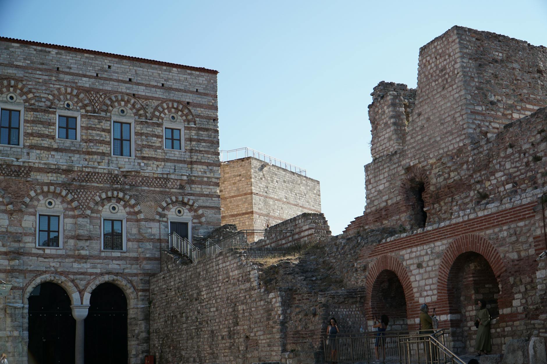The historic stone facade of Tekfur Palace located along the Byzantine walls.